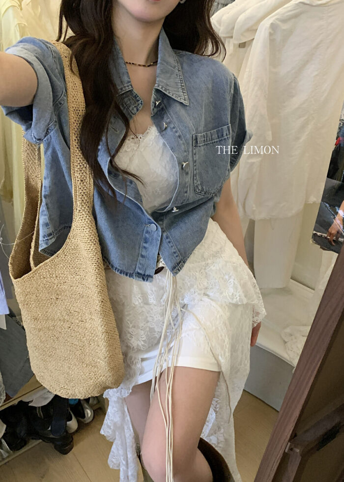 韓版女裝 - 休閒牛仔短版襯衫外套：圖片 3