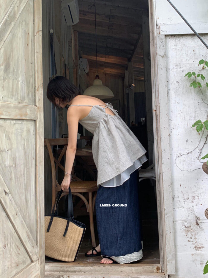 韓版女裝 - 超美格子歐根紗拼接吊帶背心 / 二色：圖片 5