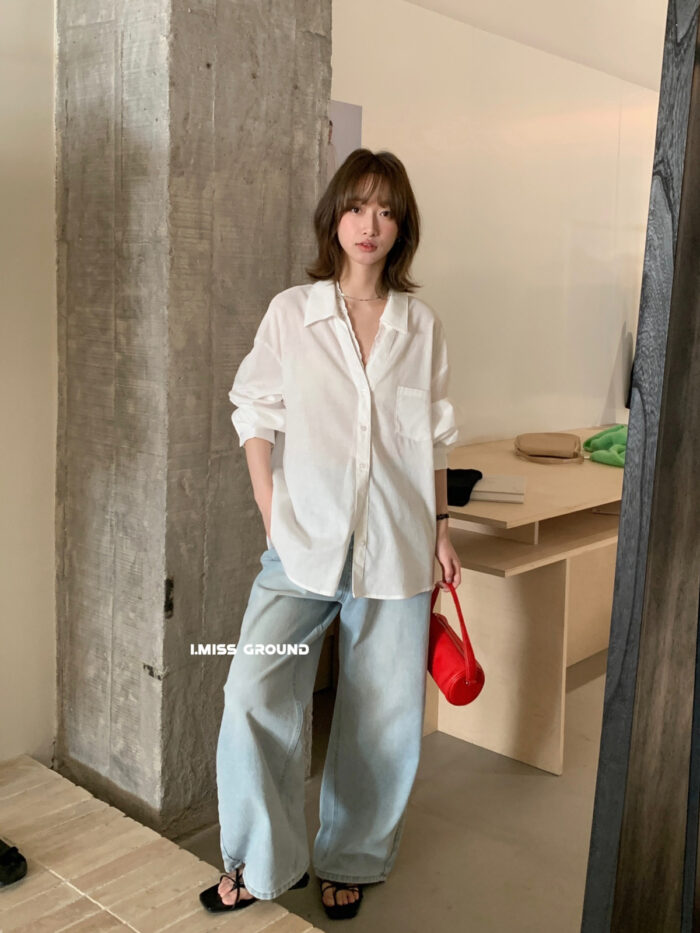 韓版女裝 - 溫柔氣質V領蕾絲寬鬆襯衫 / 三色：圖片 4