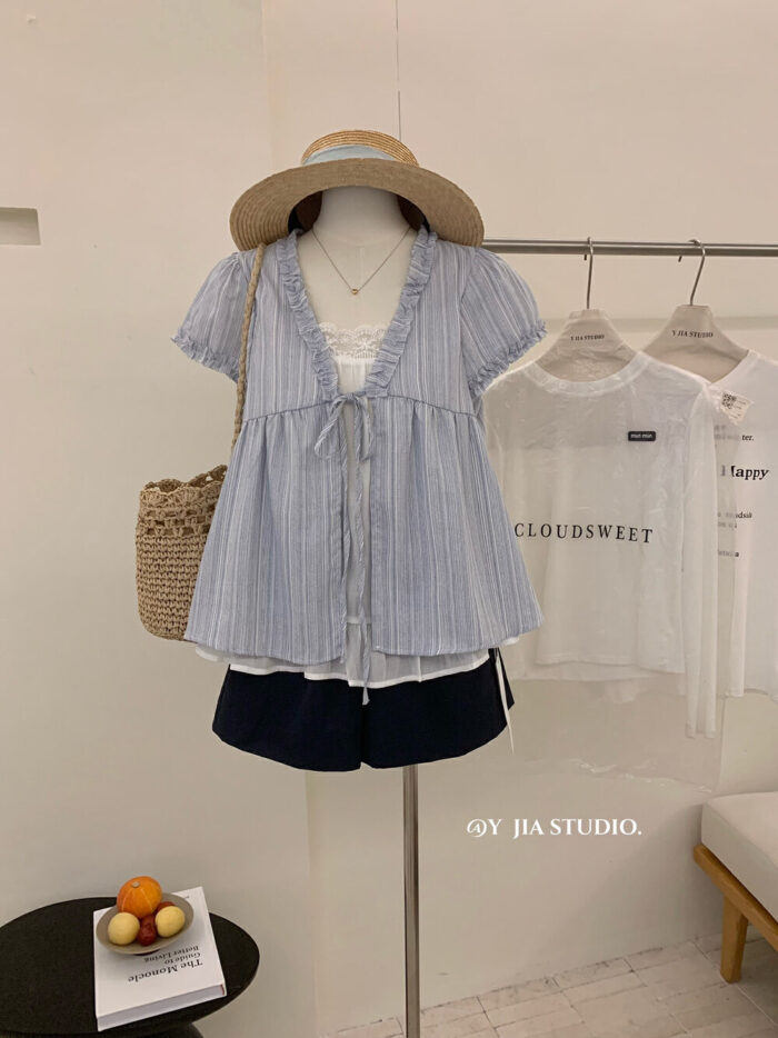 韓版女裝 - 小清新假兩件上衣