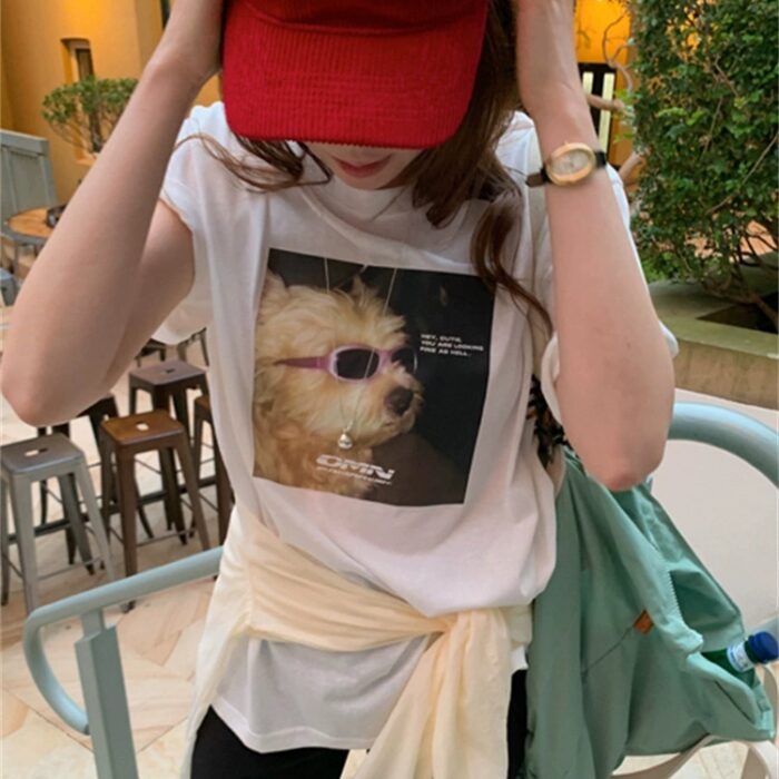 韓版女裝 - 戴墨鏡狗狗上衣