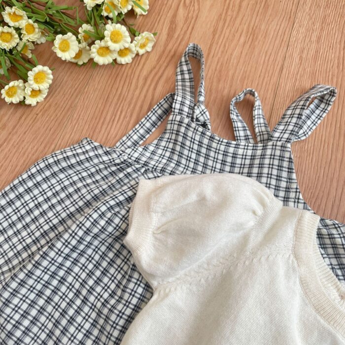 韓版夏季73~120cm - 格紋連身褲套裝(上衣+下褲)：圖片 5