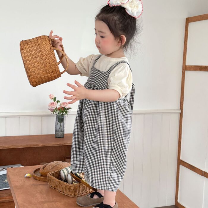 韓版夏季73~120cm - 格紋連身褲套裝(上衣+下褲)
