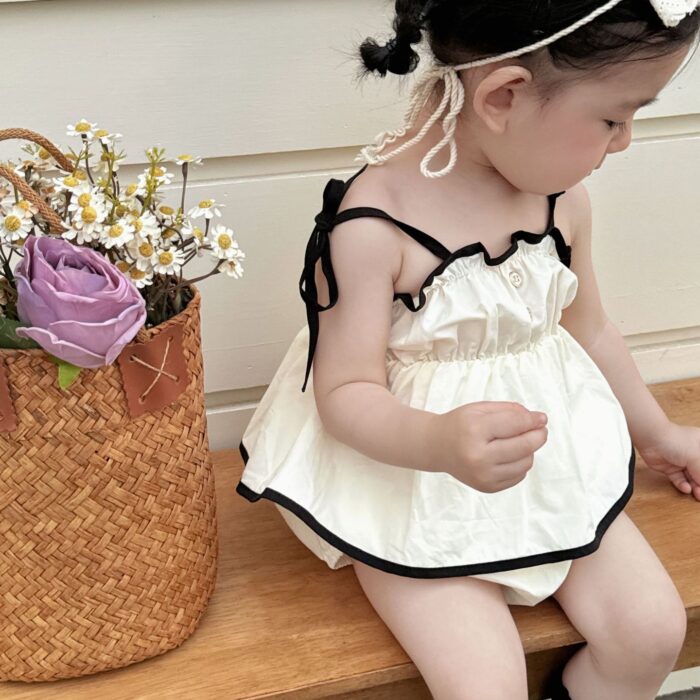韓版夏季80~90cm - 黑色滾邊綁帶包屁衣