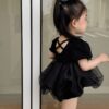 韓版夏季73~90cm - 黑色短袖網紗包屁衣：圖片 2
