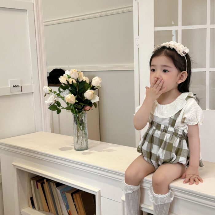 韓版夏季73~90cm - 格紋南瓜吊帶褲套裝(上衣+褲子)