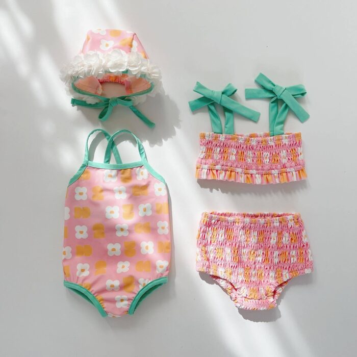 夏日泳裝66~100cm - 超可愛花朵泳衣含帽子 / 六款