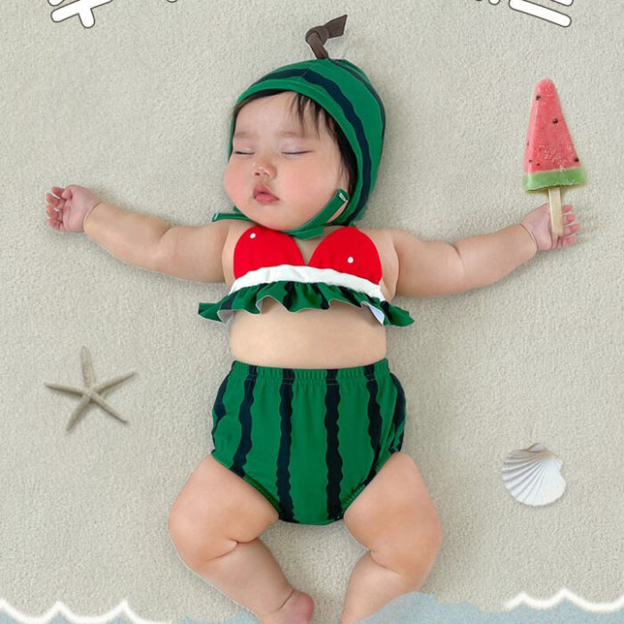 韓版夏季66~90cm -  超可愛三件式西瓜泳裝 比基尼