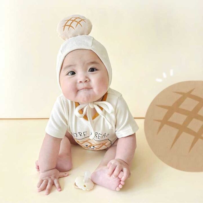 韓版夏季66~90cm -波羅麵包造型包屁衣含帽子 / 二色：圖片 7