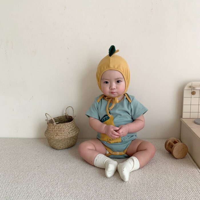 韓版夏季66~90cm - 梨子造型包屁衣含帽子：圖片 2