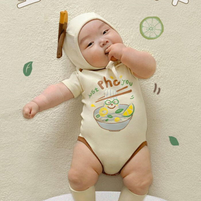 韓版夏季66~90cm - 拉麵造型包屁衣含帽子
