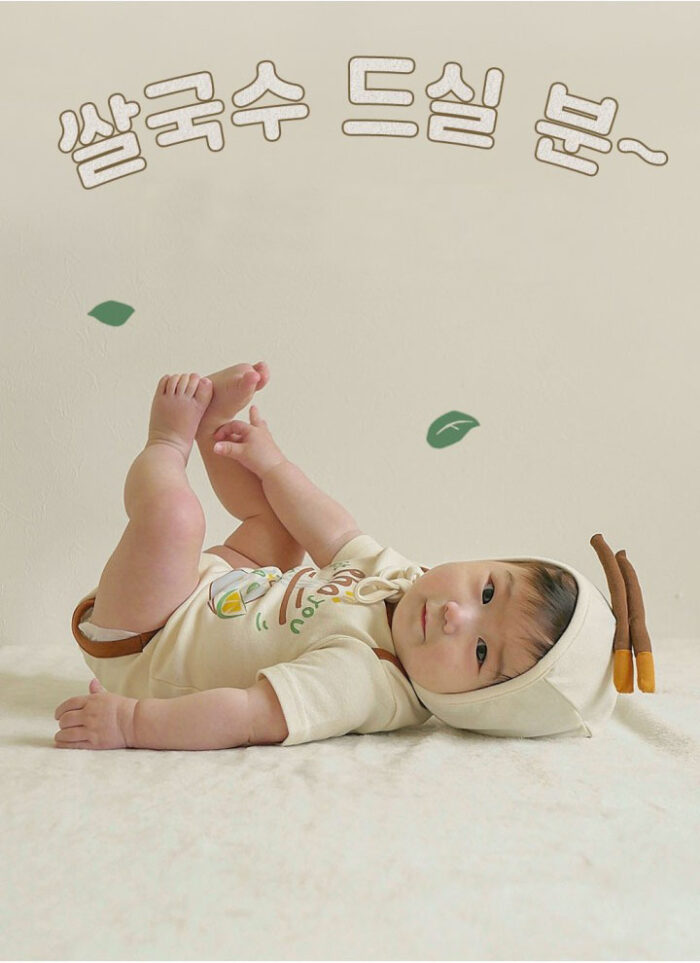 韓版夏季66~90cm - 拉麵造型包屁衣含帽子：圖片 5