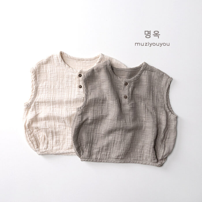 韓版夏季80~130cm - 日系無印兩釦背心 / 二色：圖片 2