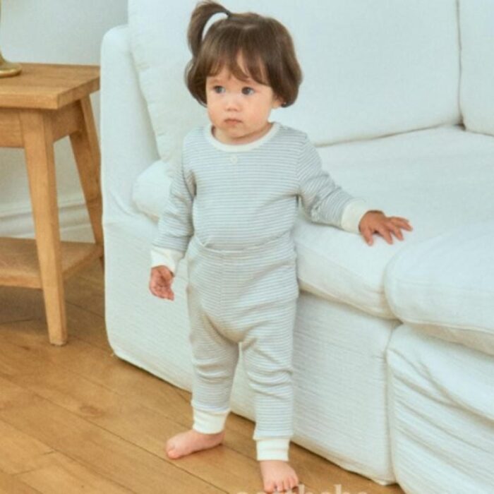 正韓秋季1~7y - 橫條居家套裝 / 三色：圖片 4