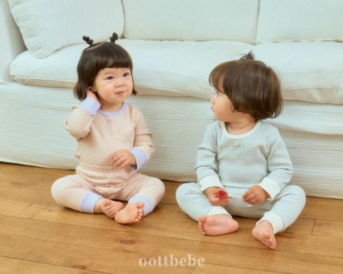 正韓秋季1~7y - 橫條居家套裝 / 三色：圖片 2