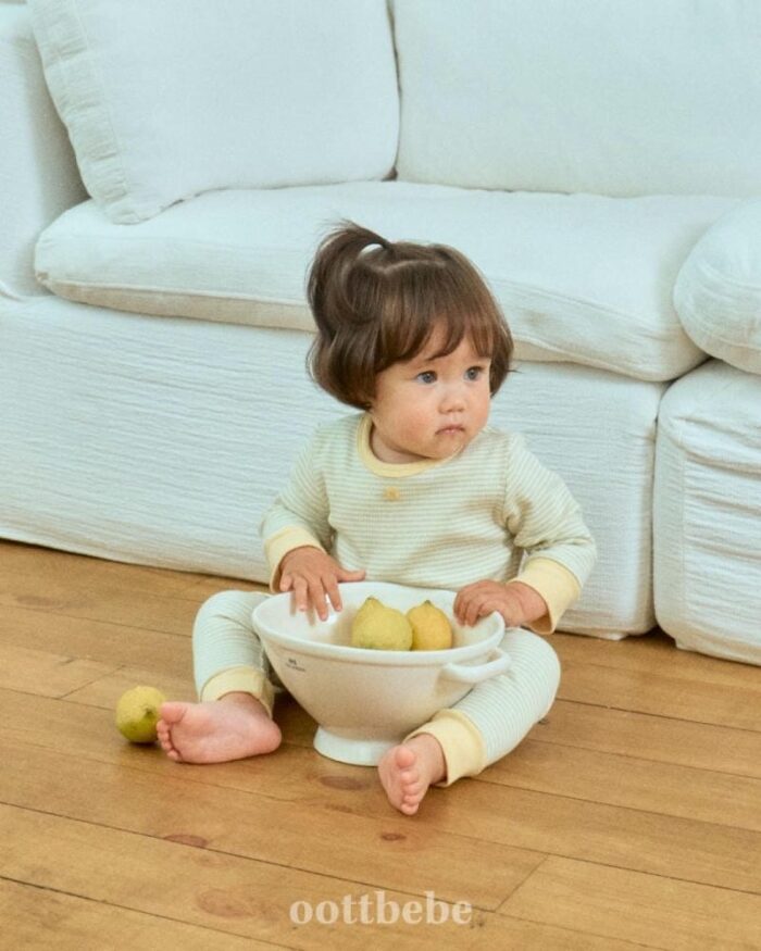 正韓秋季1~7y - 橫條居家套裝 / 三色：圖片 3
