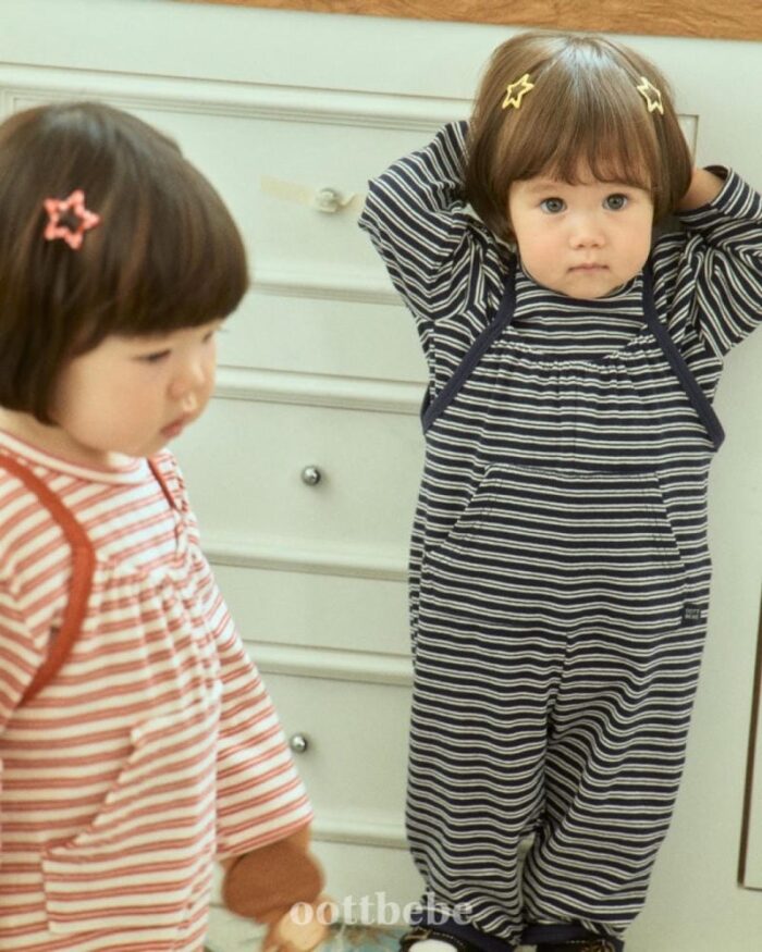 正韓秋季1~7y - 橫條背心連身褲 / 三色