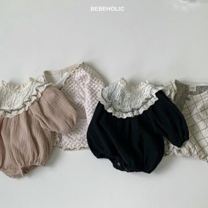 正韓秋季3~18m - 蕾絲拼接包屁衣 / 二色：圖片 4