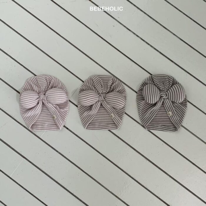 正韓秋季3~18m - 條紋澎澎蝴蝶結帽 / 三色：圖片 5