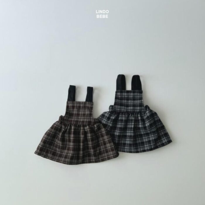 正韓秋季3m~18m - 格紋吊帶洋裝 / 二色
