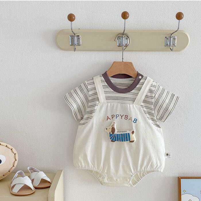 韓版夏季66~90cm - 假兩件超可愛立體狗狗包屁衣