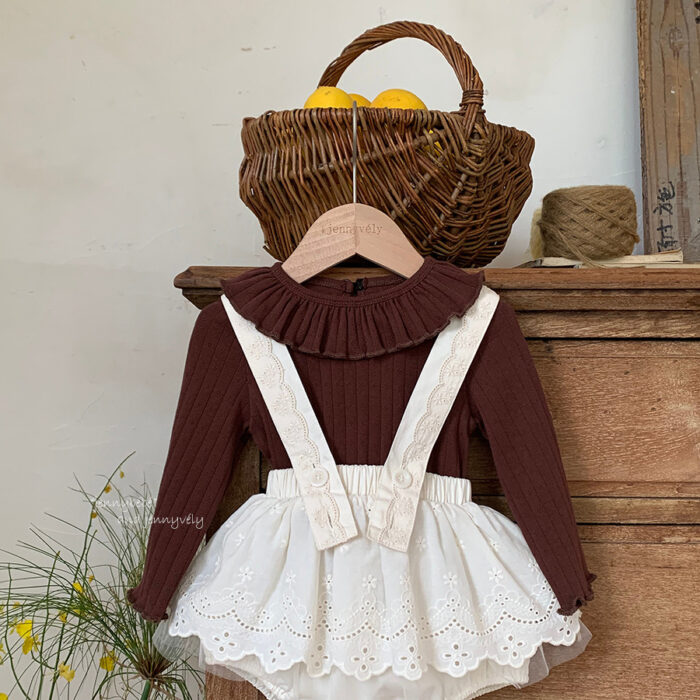 韓版夏季73~100cm -捲邊上衣/蕾絲吊帶包屁褲