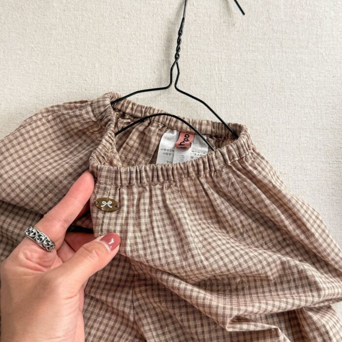 韓版夏季80~130cm - 格子荷葉褲管7分褲 / 三色：圖片 6