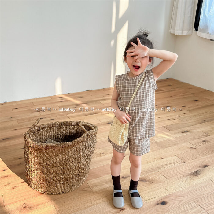 韓版夏季80~130cm - 格紋套裝 (上衣+下褲) / 二色：圖片 2