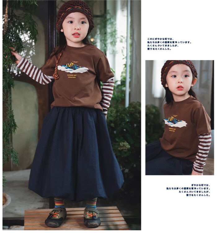 凹豆秋季100~150cm - 假兩件橫條山系上衣 / 三色：圖片 7