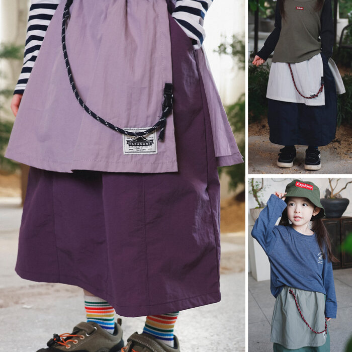 凹豆秋季100~150cm - 超好看假兩件拚色裙 / 三色