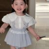 韓版夏季73~90cm - 格紋花邊套裝(上衣+下褲)：圖片 10