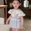 韓版夏季73~90cm - 格紋花邊套裝(上衣+下褲)