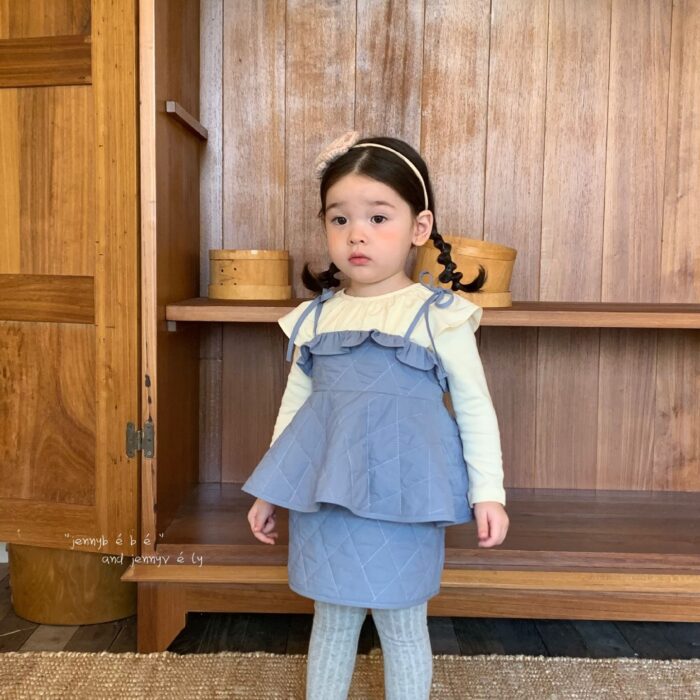 韓版秋季73~100cm - 荷葉大領上衣 / 絎縫套裝 (上衣+裙子)