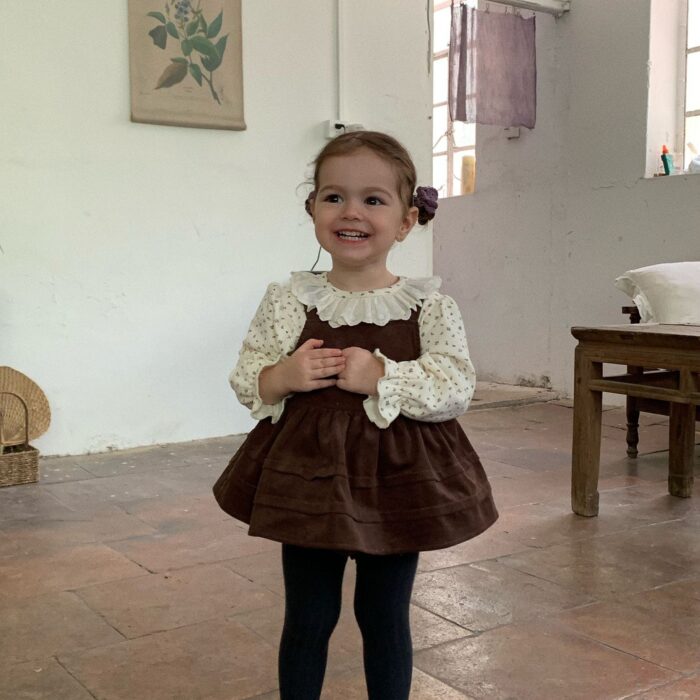 韓版秋季 73~100cm - 蕾絲碎花上衣 / 燈心絨吊帶包屁裙