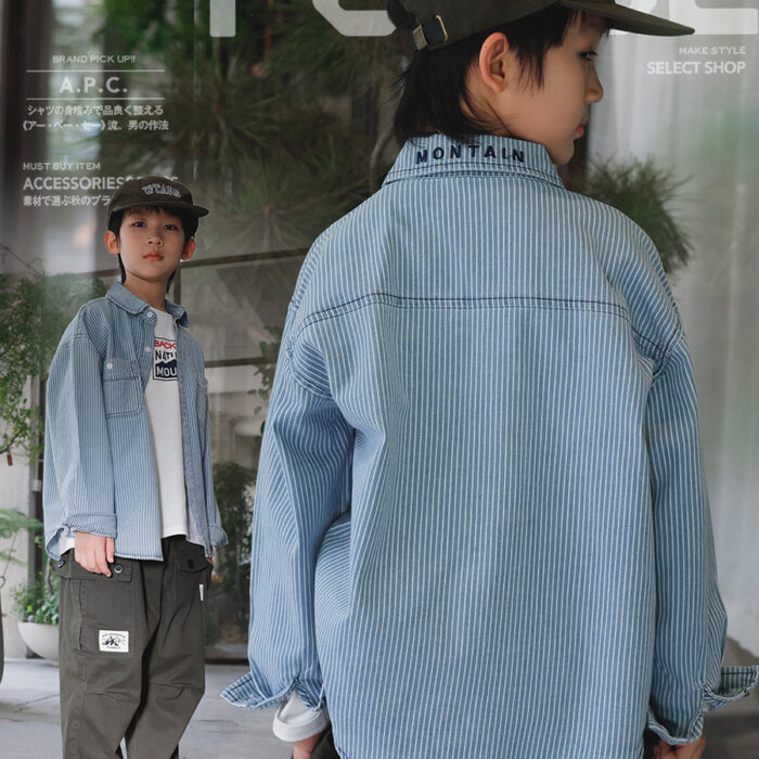 凹豆秋季110~170cm - 牛仔條紋襯衫