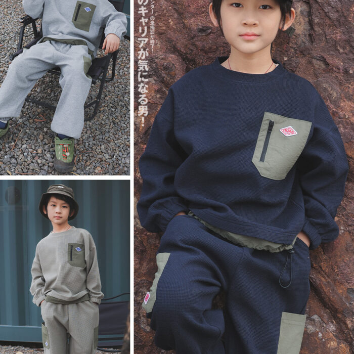 凹豆秋季100~160cm - 拚色休閒套裝(上衣+下褲) / 三色