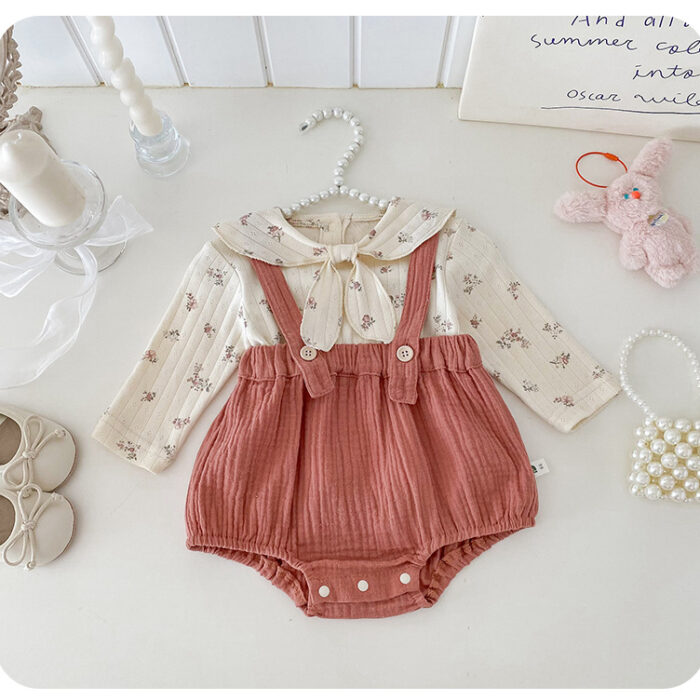 韓版秋季66~90cm - 小碎花包屁衣套裝 (上衣+褲子)