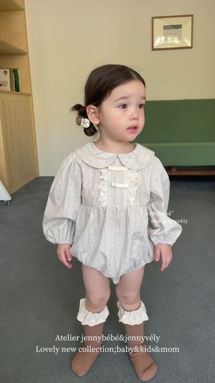 韓版秋季 66~90cm - 碎花小圓領包屁衣