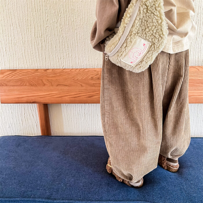 韓版秋季80~130cm - 燈心絨格紋拚塊褲 / 二色：圖片 4