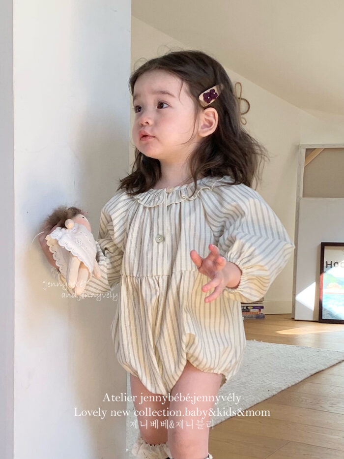韓版秋季 66~90cm - 線條荷葉領包屁衣：圖片 2