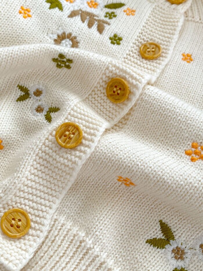 韓版秋季66~100cm - 花朵刺繡針織外套 / 襯衫：圖片 2