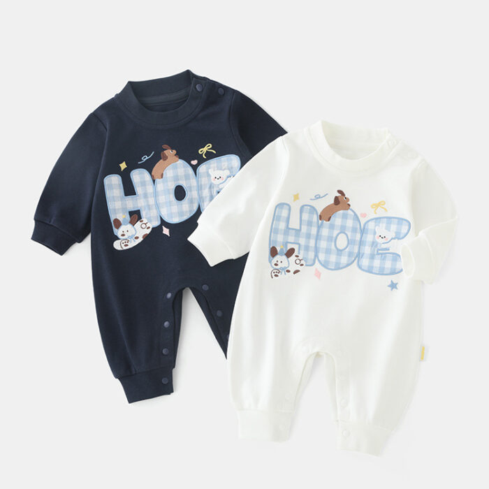 韓版秋季66~100cm -可愛狗狗英文印花連身衣 / 二色