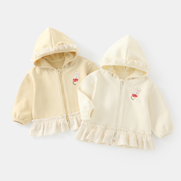 韓版秋季80~120cm - 兔兔連帽蕾絲外套 / 二色