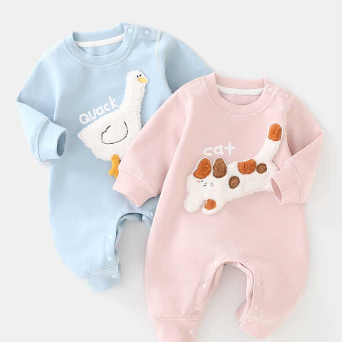 韓版秋季66~100cm - 鴨鴨喵咪連身衣 / 二色