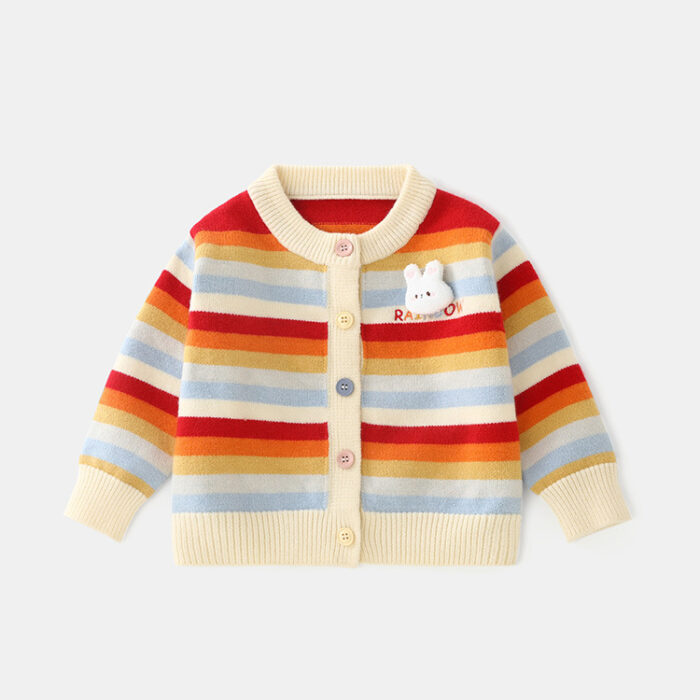 韓版秋季80~120cm - 彩虹兔兔針織外套