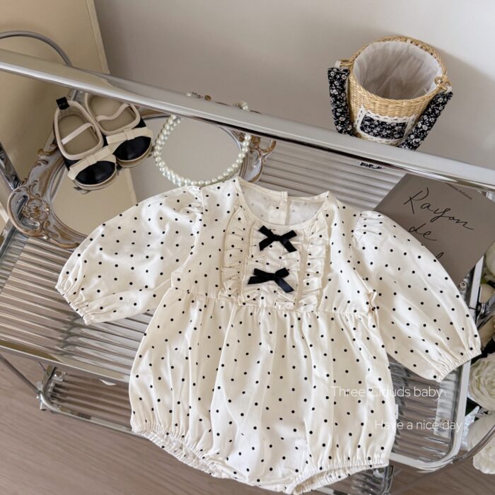 韓版秋季66~100cm - 法式點點包屁衣