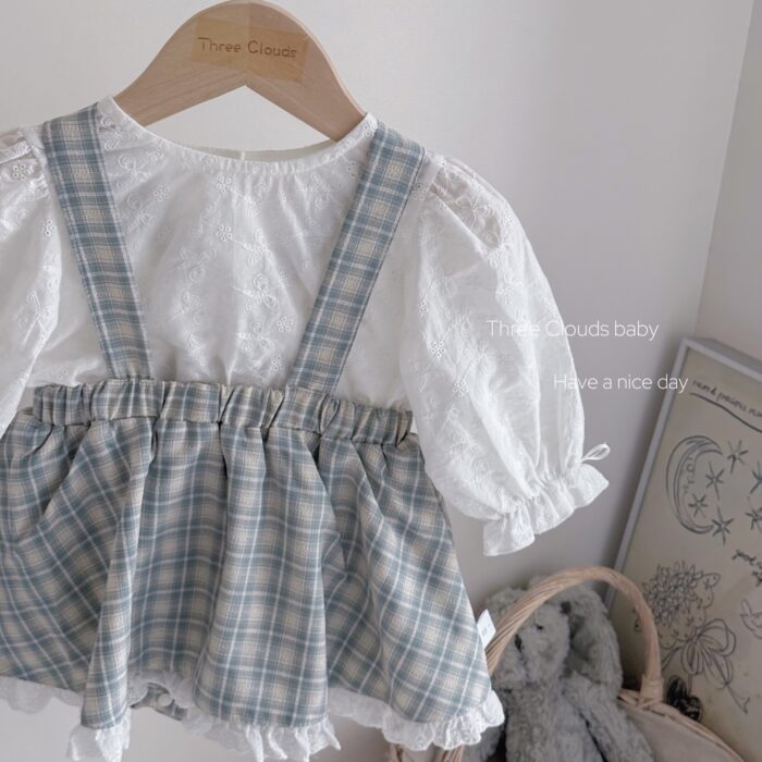 韓版秋季66~100cm - 典雅格紋蕾絲包屁套裝