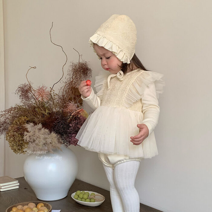 韓版秋季 66~90cm - 網紗公主包屁裙含帽子 週歲 百日宴