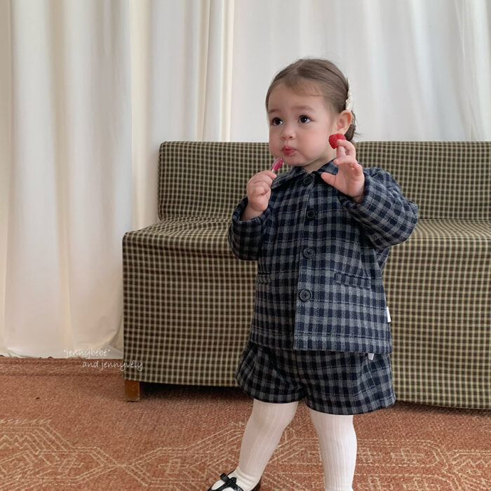 韓版秋冬80~110cm - 加絨格子西裝套裝 / 打底衣