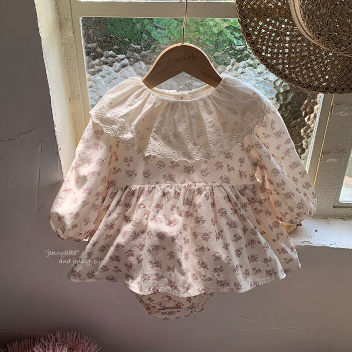 韓版秋季 66~90cm - 碎花大翻領包屁裙